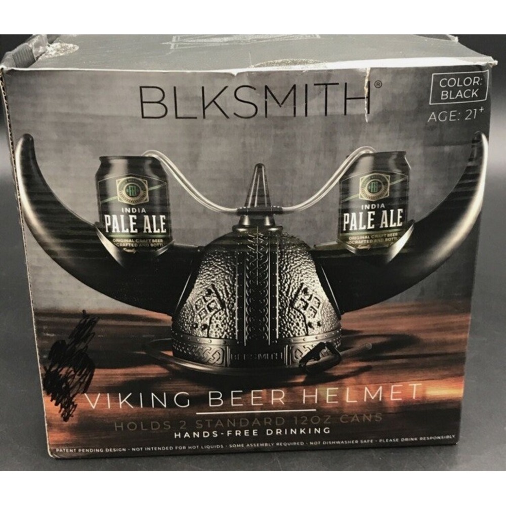 BLKSMITH Viking Beer Drinking Helmet Black Holds 2 12 Oz Cans - Picture 5 of 5